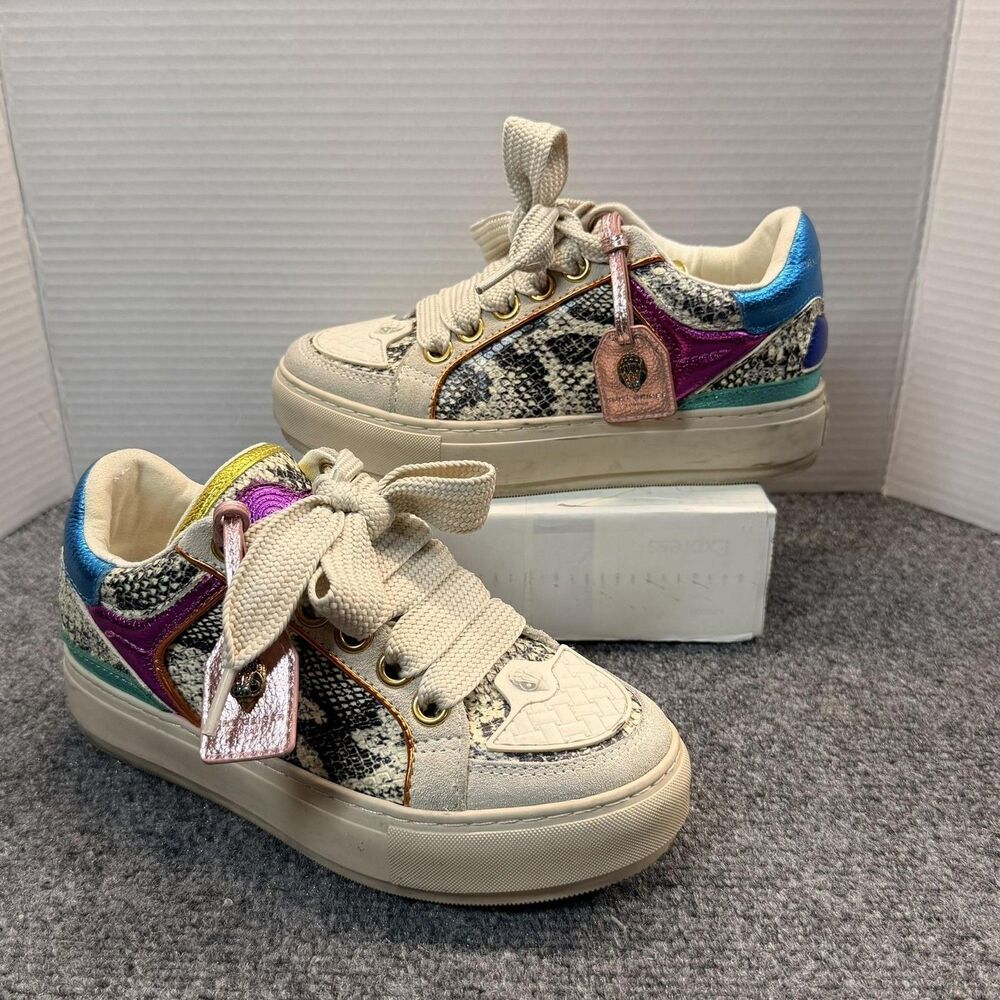 Kurt Geiger Shoes Womens 6 Multicolor Animal Print Leather Sneakers Casual